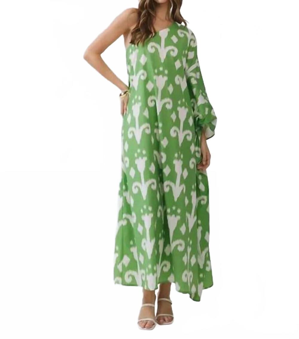 NEW TCEC one shoulder ikat maxi dress in green